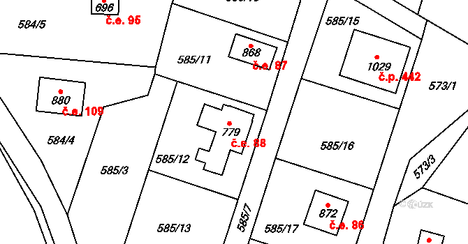 Velké Popovice 88 na parcele st. 779 v KÚ Velké Popovice, Katastrální mapa