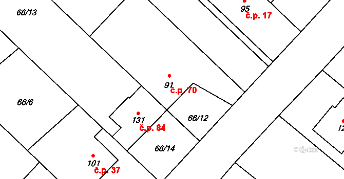 Koválovice u Tištína 70, Koválovice-Osíčany na parcele st. 91 v KÚ Koválovice u Tištína, Katastrální mapa