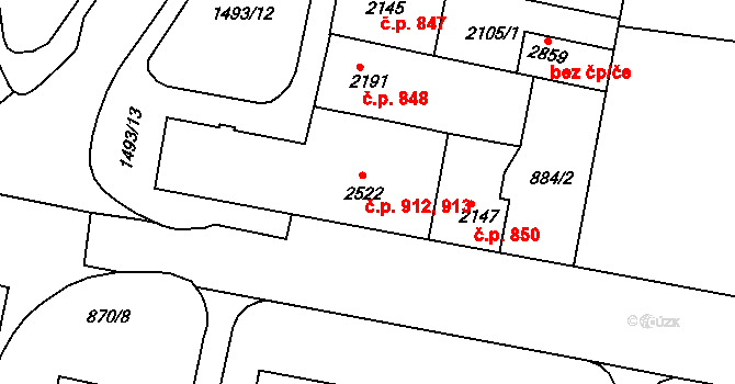 Horka-Domky 912,913, Třebíč na parcele st. 2522 v KÚ Třebíč, Katastrální mapa