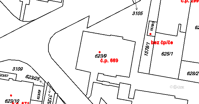 Jundrov 669, Brno na parcele st. 623/9 v KÚ Jundrov, Katastrální mapa