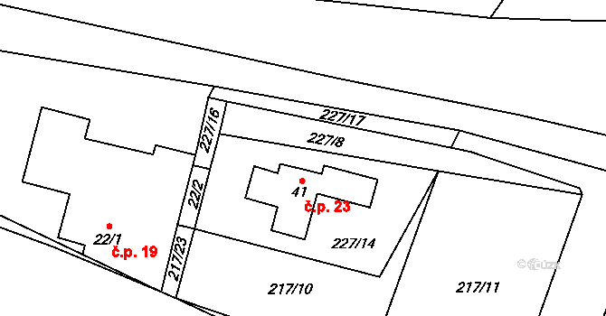 Lhota 23, Lhota-Vlasenice na parcele st. 41 v KÚ Lhota u Kamenice nad Lipou, Katastrální mapa