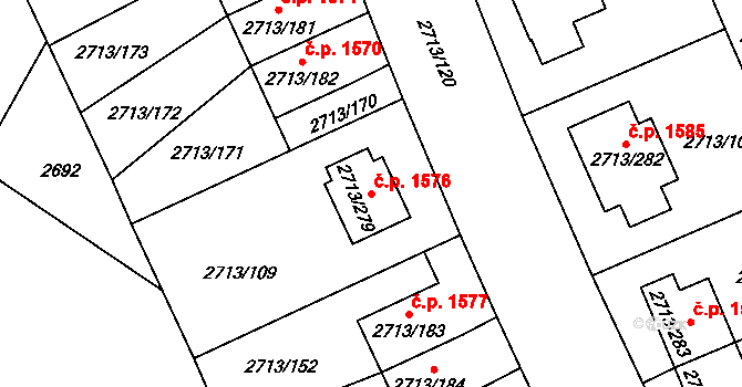 Pelhřimov 1576 na parcele st. 2713/279 v KÚ Pelhřimov, Katastrální mapa