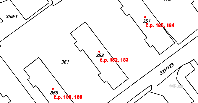 Prosetice 182,183, Teplice na parcele st. 353 v KÚ Prosetice, Katastrální mapa