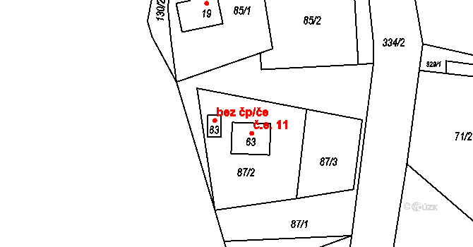 Svahová 11, Boleboř na parcele st. 63 v KÚ Svahová, Katastrální mapa
