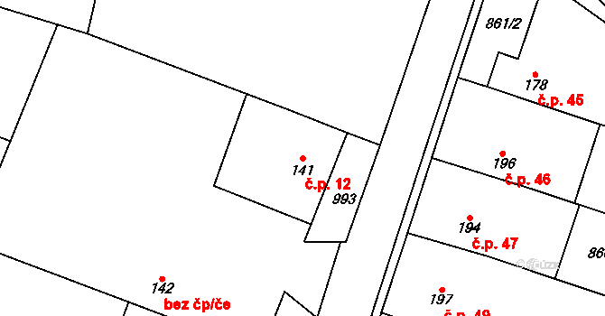 Semilkovice 12, Obříství na parcele st. 141 v KÚ Obříství, Katastrální mapa