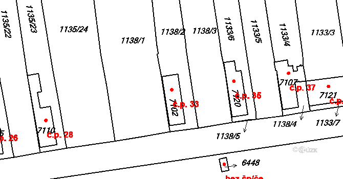 Podchlumí 33, Mladá Boleslav na parcele st. 7102 v KÚ Mladá Boleslav, Katastrální mapa