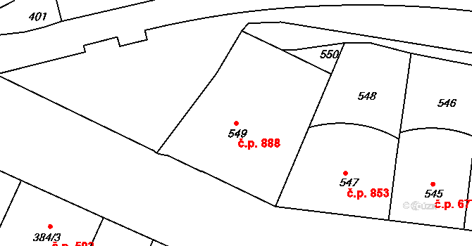 Žižkov 888, Praha na parcele st. 549 v KÚ Žižkov, Katastrální mapa