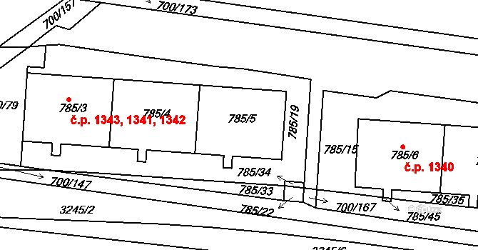 Michle 1341,1342,1343, Praha na parcele st. 785/3 v KÚ Michle, Katastrální mapa