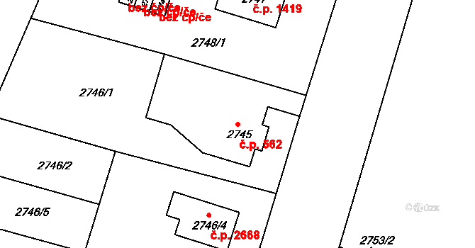 Česká Lípa 562 na parcele st. 2745 v KÚ Česká Lípa, Katastrální mapa