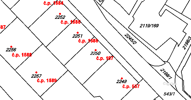 Chomutov 187 na parcele st. 2250 v KÚ Chomutov I, Katastrální mapa
