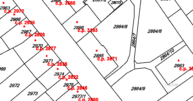 Chomutov 3571 na parcele st. 2865 v KÚ Chomutov II, Katastrální mapa