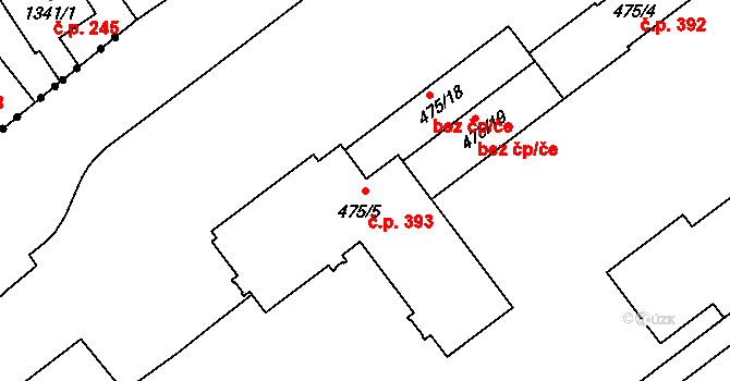 Ráj 393, Karviná na parcele st. 475/5 v KÚ Ráj, Katastrální mapa