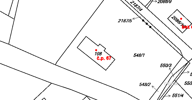 Minkovice 67, Šimonovice na parcele st. 108 v KÚ Minkovice, Katastrální mapa