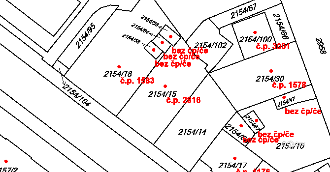 Předměstí 2816, Opava na parcele st. 2154/15 v KÚ Opava-Předměstí, Katastrální mapa