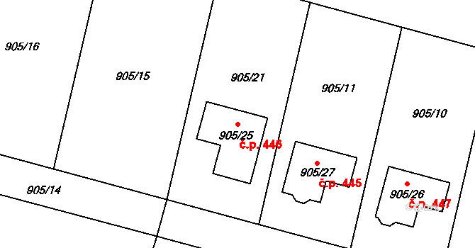 Malé Hoštice 446, Opava na parcele st. 905/25 v KÚ Malé Hoštice, Katastrální mapa