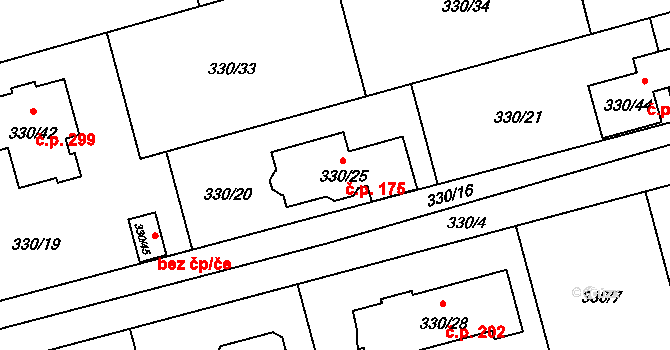 Miškovice 175, Praha na parcele st. 330/25 v KÚ Miškovice, Katastrální mapa