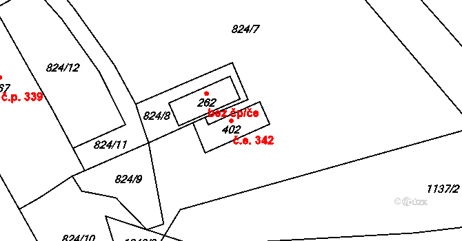 Ramzová 342, Ostružná na parcele st. 402 v KÚ Ostružná, Katastrální mapa