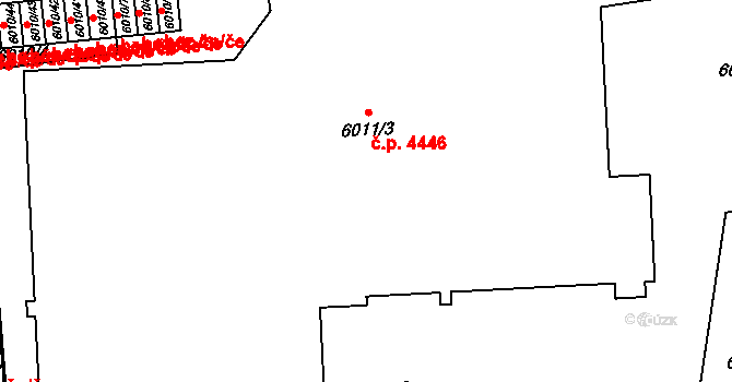 Prostějov 4446 na parcele st. 6011/3 v KÚ Prostějov, Katastrální mapa