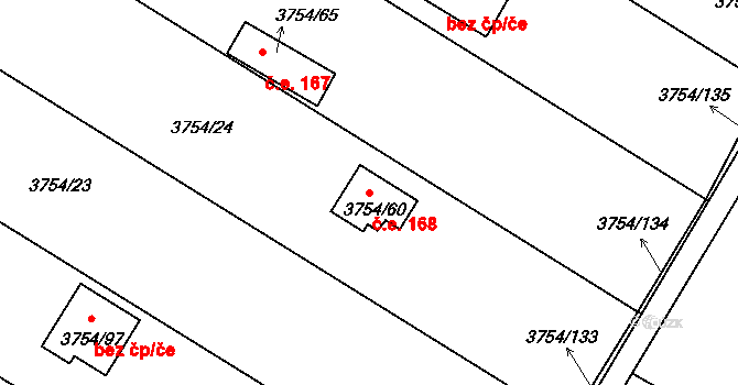 Roudnice nad Labem 168 na parcele st. 3754/60 v KÚ Roudnice nad Labem, Katastrální mapa