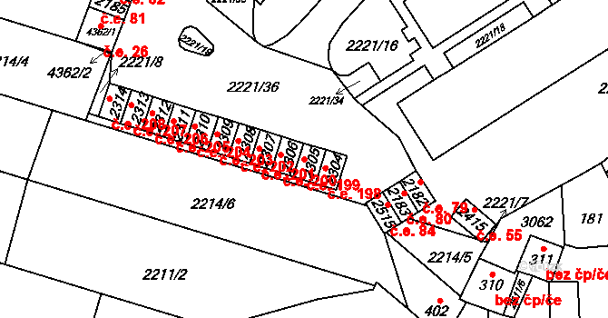 Kyjov 199 na parcele st. 2305 v KÚ Kyjov, Katastrální mapa