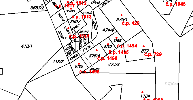 Ústí nad Orlicí 1496 na parcele st. 876/4 v KÚ Ústí nad Orlicí, Katastrální mapa