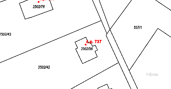Rapotín 737 na parcele st. 2502/56 v KÚ Rapotín, Katastrální mapa