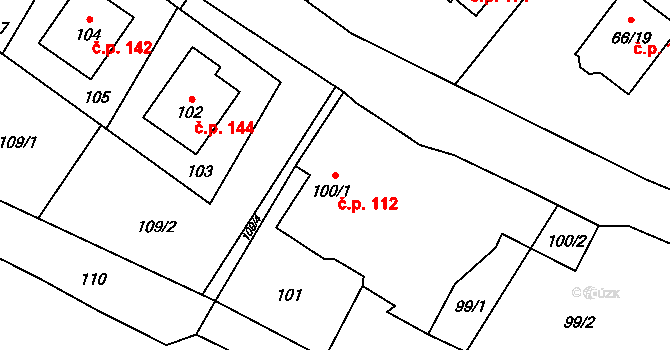 Slezský Kočov 112, Moravskoslezský Kočov na parcele st. 100/1 v KÚ Slezský Kočov, Katastrální mapa