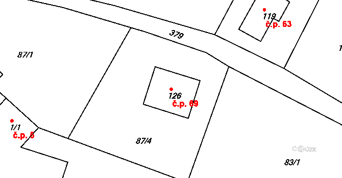 Jedousov 69 na parcele st. 126 v KÚ Jedousov, Katastrální mapa