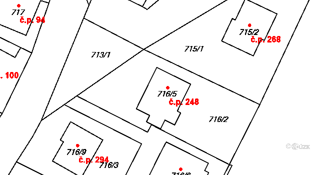 Proskovice 248, Ostrava na parcele st. 716/5 v KÚ Proskovice, Katastrální mapa