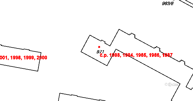 Žďár nad Sázavou 3 1984,1985,1986,1987,, Žďár nad Sázavou na parcele st. 971 v KÚ Město Žďár, Katastrální mapa