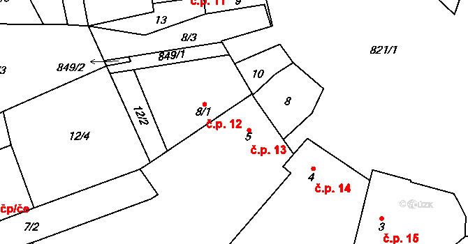Brťoví 13, Prosetín na parcele st. 5 v KÚ Brťoví, Katastrální mapa