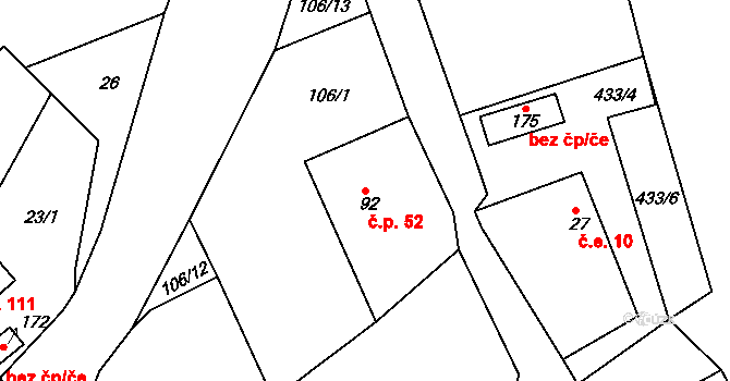 Lomnička 52, Plesná na parcele st. 92 v KÚ Lomnička u Plesné, Katastrální mapa