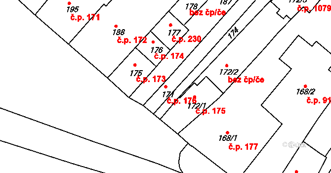 Valašské Klobouky 175,176 na parcele st. 171 v KÚ Valašské Klobouky, Katastrální mapa