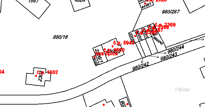 Zlín 1600 na parcele st. 2306/1 v KÚ Zlín, Katastrální mapa