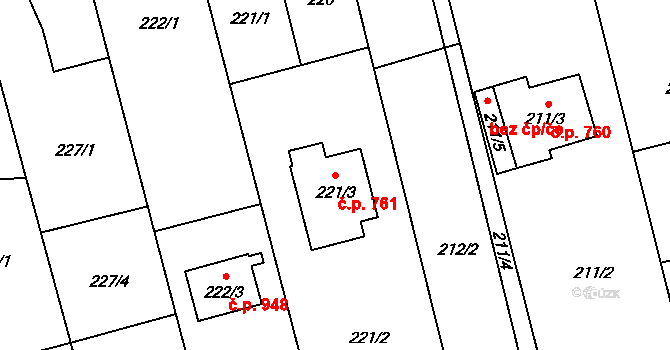 Kylešovice 761, Opava na parcele st. 221/3 v KÚ Kylešovice, Katastrální mapa