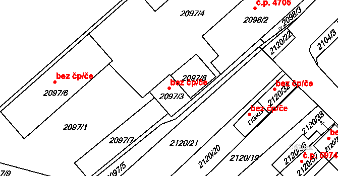 Chomutov 45057079 na parcele st. 2097/3 v KÚ Chomutov II, Katastrální mapa
