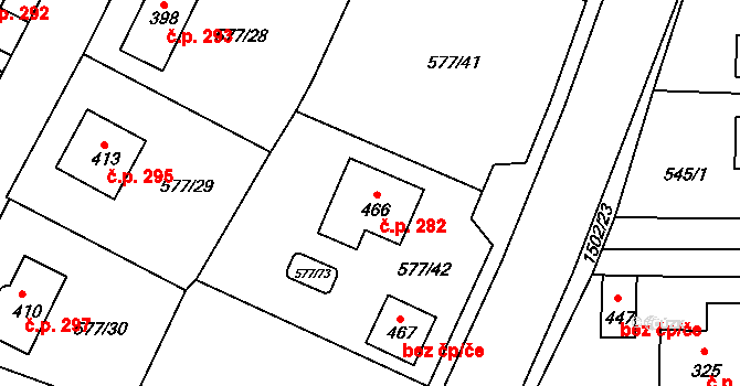 Tetín 282 na parcele st. 466 v KÚ Tetín u Berouna, Katastrální mapa