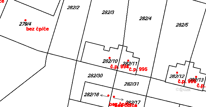 Nýřany 994 na parcele st. 282/10 v KÚ Nýřany, Katastrální mapa