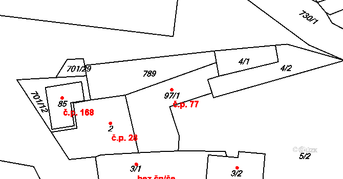 Kytín 77 na parcele st. 97/1 v KÚ Kytín, Katastrální mapa