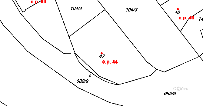 Libeř 44 na parcele st. 47 v KÚ Libeř, Katastrální mapa