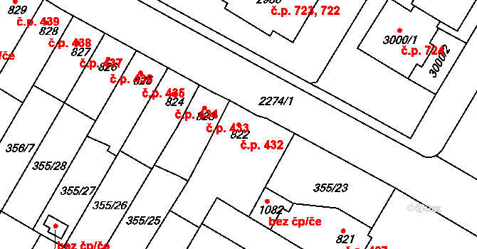 Sušice II 432, Sušice na parcele st. 822 v KÚ Sušice nad Otavou, Katastrální mapa