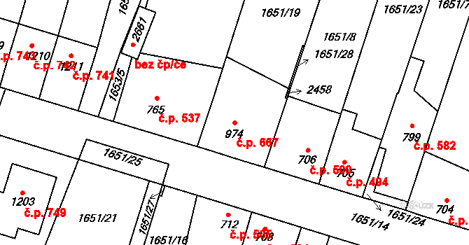 Heřmanův Městec 667 na parcele st. 974 v KÚ Heřmanův Městec, Katastrální mapa