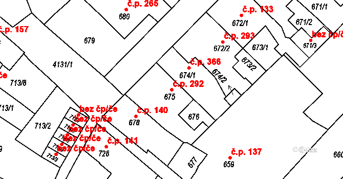 Jakubské Předměstí 292, Jaroměř na parcele st. 675 v KÚ Jaroměř, Katastrální mapa