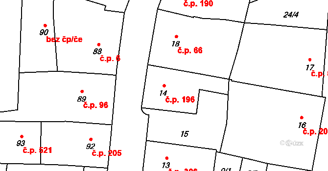 Hronov 196 na parcele st. 14 v KÚ Hronov, Katastrální mapa