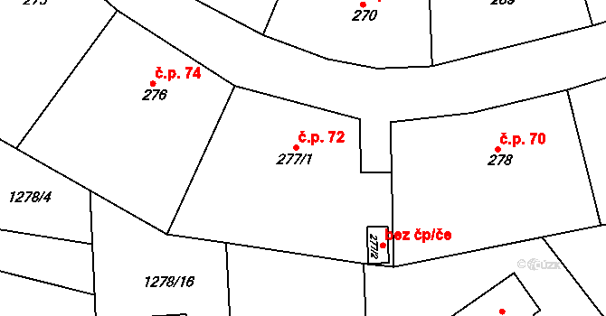 Chvaletice 72 na parcele st. 277/1 v KÚ Telčice, Katastrální mapa