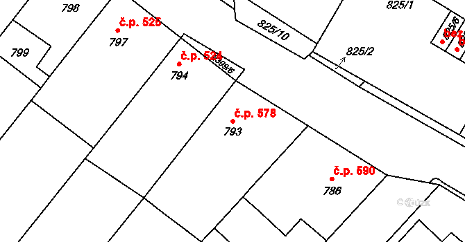Holice 578 na parcele st. 793 v KÚ Holice v Čechách, Katastrální mapa