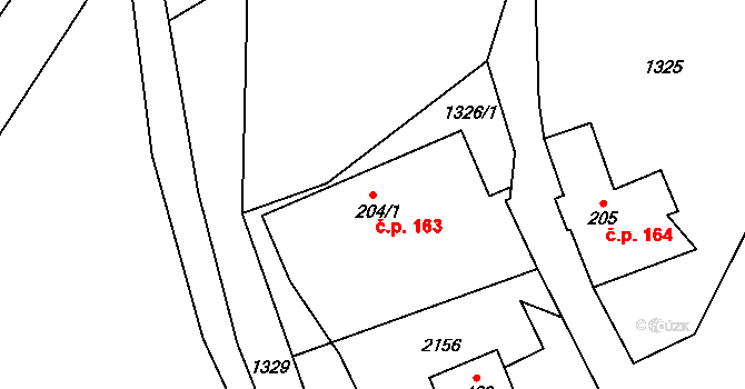 Hrabišín 163 na parcele st. 204/1 v KÚ Hrabišín, Katastrální mapa