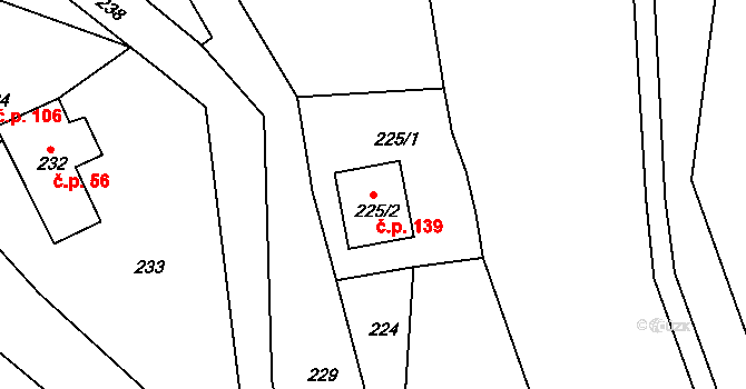 Domanín 139, Bystřice nad Pernštejnem na parcele st. 225/2 v KÚ Domanín u Bystřice nad Pernštejnem, Katastrální mapa