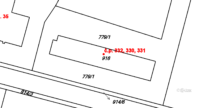 Bílovec 330,331,332 na parcele st. 916 v KÚ Bílovec-město, Katastrální mapa