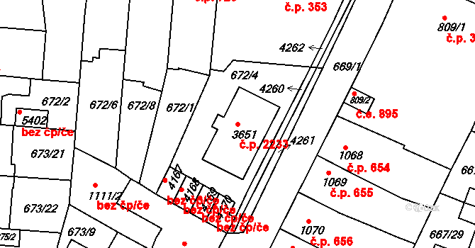 Rakovník II 2233, Rakovník na parcele st. 3651 v KÚ Rakovník, Katastrální mapa